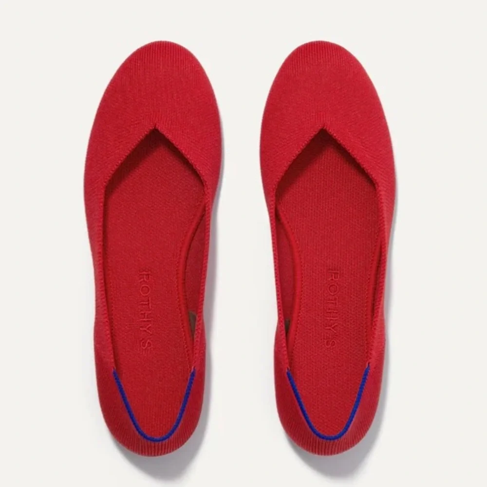 Rothy's Red Knit Ballet Flats with Blue Trim - Picture 8 of 10